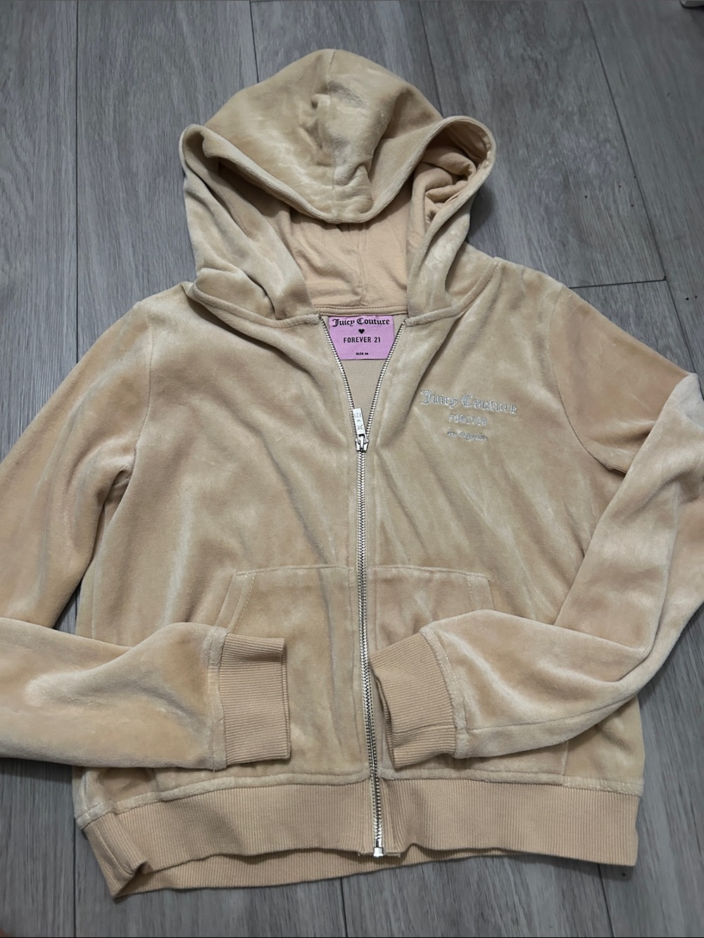 Juicy Couture Girls' Tan Velour Zip-Up Hoodie